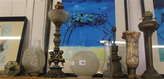 3 brass lamps, etc